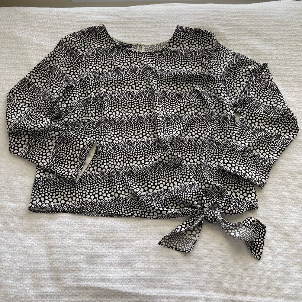 XL Talbots Black and Cream Side-Tie Blouse Top